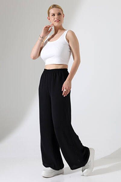 BEDUCA Black High Waist Aerobin Fabric Wide Leg Palazzo Pants