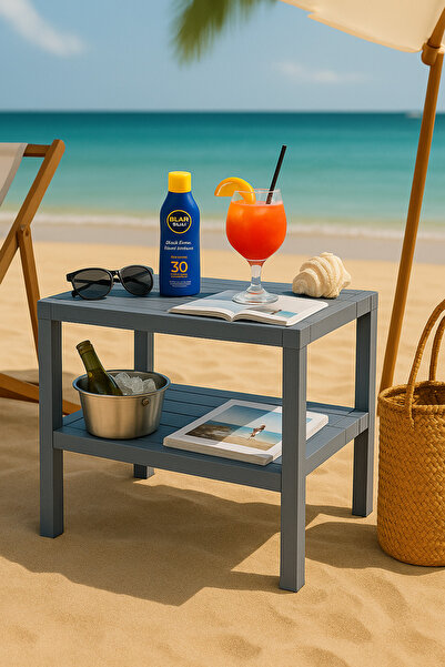 DEYHOME Havuz Plaj Sehpası – 2 Katlı Çok Amaçlı Organizer | Balkon, Bahçe, Banyo Ve Mutfak Için Raf Ünitesi