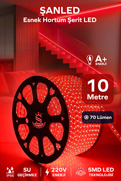 ŞANLED Hortum Esnek Şerit Led Kırmızı Rengi + 220v Fiş/2,3,4,5,10,15,20,25,50...