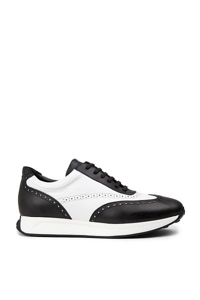 Deery Genuine Leather Black White Men's Sneaker Shoes