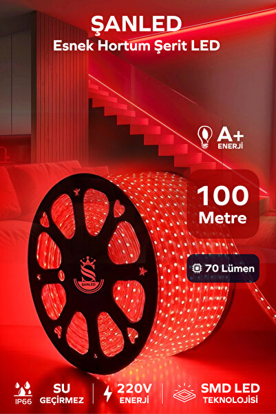 ŞANLED Hortum Esnek Şerit Led Kırmızı Rengi + 220v Fiş/2,3,4,5,10,15,20,25,50...