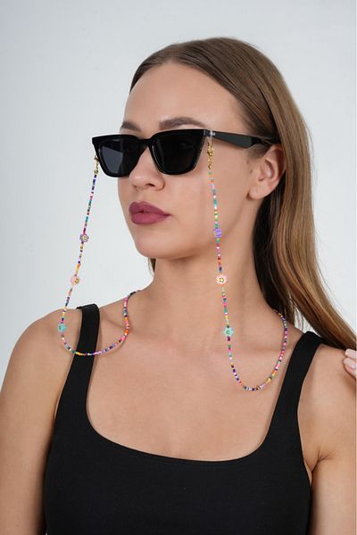 JULIANO Fimo Flower Sand Bead Glasses Chain - Necklace - Bracelet