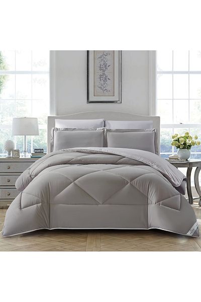 Donetella 6-piece Comforter Set – King Size 260x240 Cm, Microfiber, Solid Quilted 350 Gsm Filling