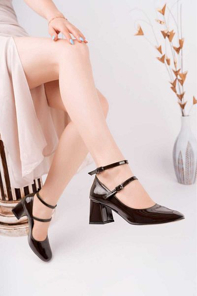 CİMİLİ SHOES Дамски кафяви обувки с дебел ток и каишки Kulia Mary Jane