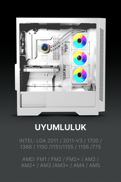 GAMETECH Prime V2 Argb 7x120mm Fan 360mm ISI Dereceli Argb Sıvı Soğutmalı Beyaz Bilgisayar Kasası