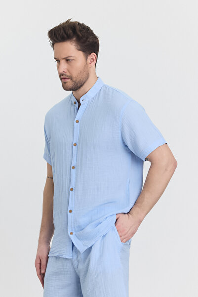 Heaven Ephesus Cămașă pentru bărbați - Cămașă cu mânecă scurtă cu guler dominator din muselină - 4080