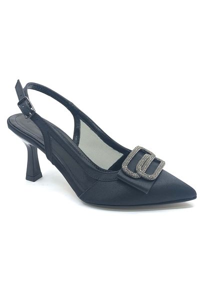 KCMN Feles Open Back Transparent Stone Detailed Women's Heeled Shoes Black