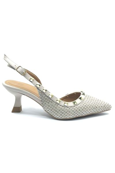 KCMN Feles Straw Staple Detailed Open Back Stiletto Women's Heeled Shoes Ten