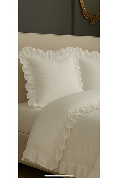 Uckan White Ruffle 100% Cotton Double Bedding Piece Set