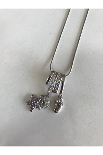 stainless steell Çelik Silver Yıldız ve Ayak izi Sallantılı Kolye