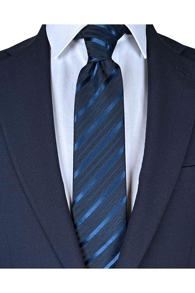 1001 Kravat Navy Blue Striped 8 cm Wide Tie