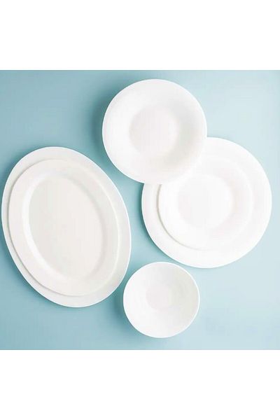 Houzi 12 Pcs Opal ware Dinner set 4 Dinner plate 4 Dessert plate 4 Bowls Dishwasher Microwave safe
