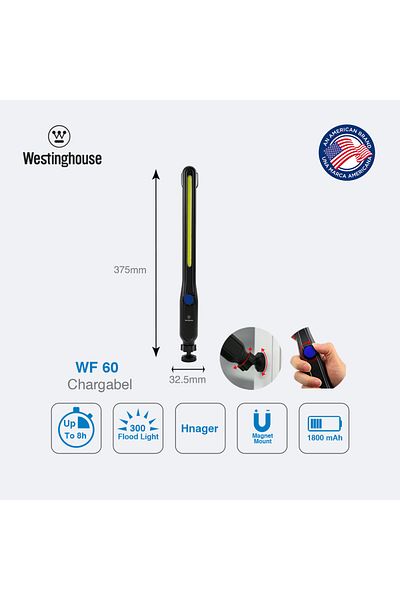 Westinghouse Wf60 Rechargeable Work Light, Ultra Bright 300 Lumens, Adjustable Brightness Megnatic