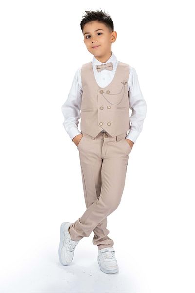 ŞEYMA BUTİK Boy's Tuxedo Suit - Vest, Pants, Shirt, Bow Tie and Chain SYM0272