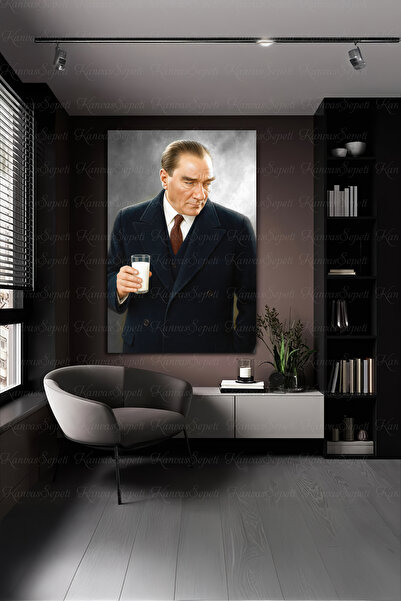 Tablo Deposu Atatürk Rakı Içerken Kanvas Gülen Tablo