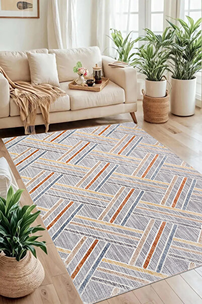 MENTEŞ HOME DİJİTAL BASKILI DEKORATİF Makinede Yıkanabilir Kaymaz Taban Leke ...