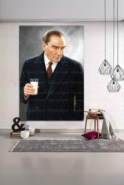 Tablo Deposu Atatürk Rakı Içerken Kanvas Gülen Tablo