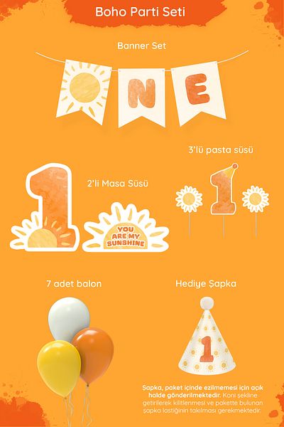 Hey Parti Sun Themed Minimal 1 Year Old Birthday Party Set - Birthday Concept - Tiny