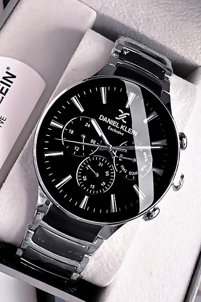 Daniel Klein Men's Wristwatch 3 Atm Special Boxed Waterproof Silver Color Steel Cord Natural Stone Bracelet