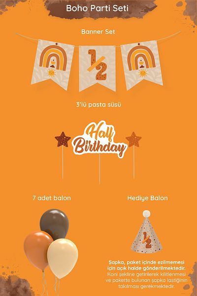 Hey Parti Bohemian Half-Age Party 6 Month Birthday Party Set - Tiny