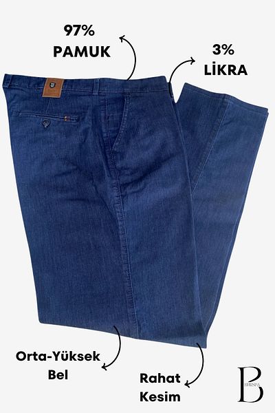 BURSPA Pantaloni de in albastru închis pentru bărbați, din bumbac lycra, cu croială relaxată