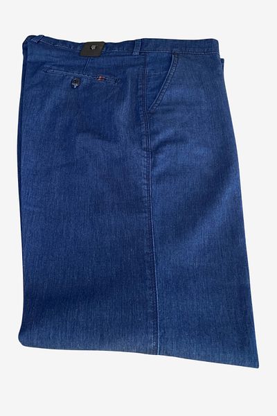 BURSPA Relaxed Cut Lycra Cotton Men's Dad Light Blue Linen Trousers