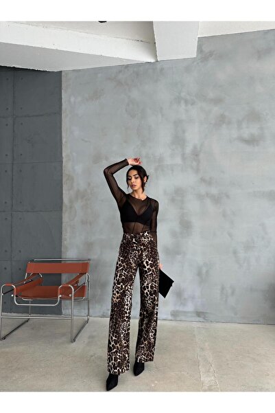 Zeo Basic Zeo Basic - Wide Leg Trousers Leopard Pattern