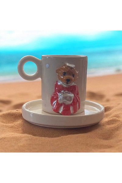 seda seramik Handmade Bear Teddy Silver Gilded 2-Person 4-Piece Coffee Cup Set 110 ml
