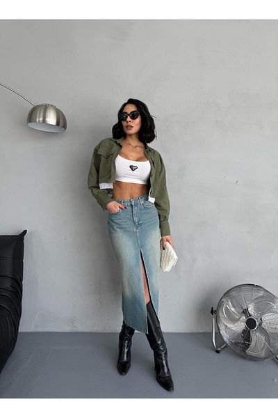 Zeo Basic FUSTA JEAN TINTĂ MAXI SLIT