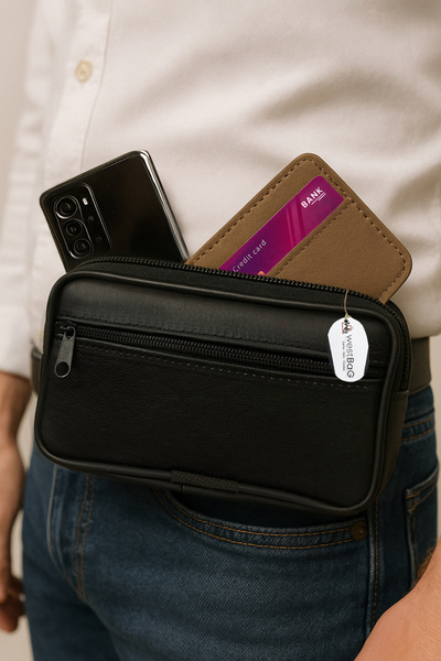 westbag Geantă neagră din piele naturală cu curea, cu compartiment pentru tel...