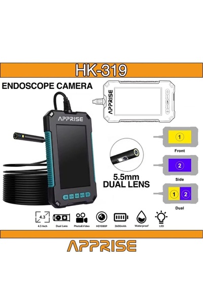 Apprise HK-319 Ekranlı 1080P Endoskop Yılan Kamera Çift Lensli Sert Kablo 10 ...