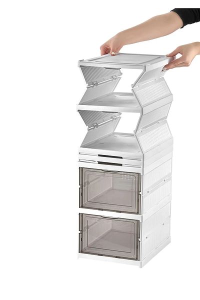 Myend 6-Piece Modular Shoe Rack Cabinet Anthracite Shoe Box Set with Lid Stackable