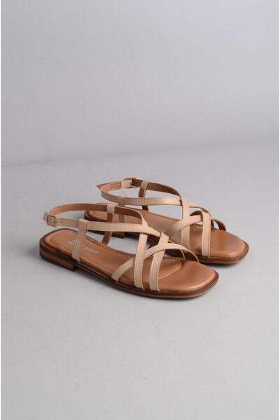 SEÇ KUNDURA HAKİKİ Кожени бежови дамски сандали - SEÇ 16213