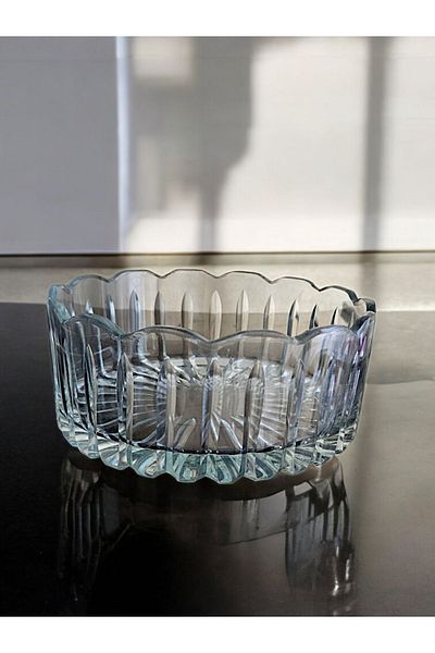 AYZ HOME Cut Crystal Glass Serving Salad Bowl - 19 cm Lace Edge