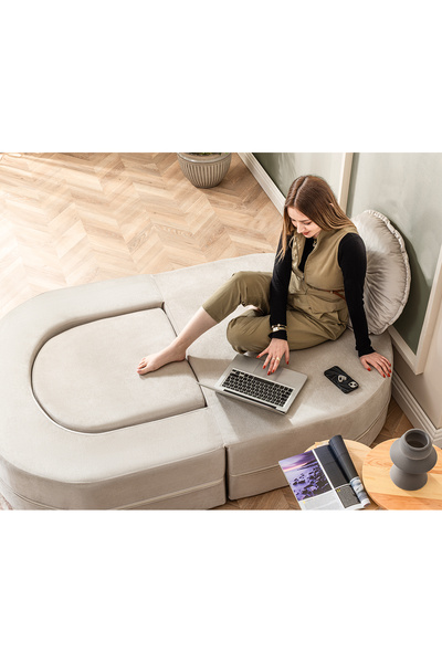 BRANNA HOME Tia Tekli Koltuk & Puf Özellikli & Açılabilir & Tek Kişik Tv Koltuk & Yataklı & Krem
