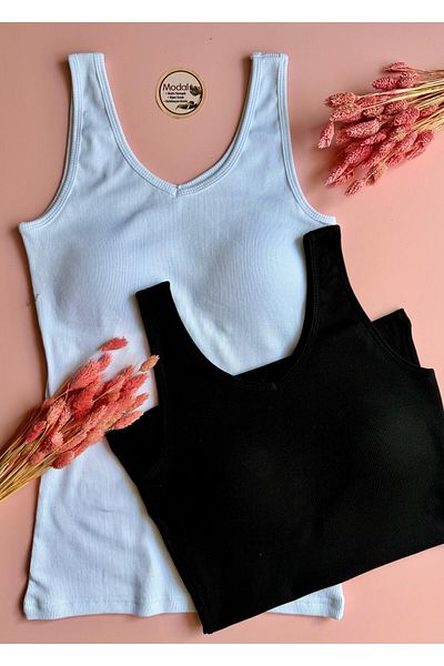 VicTroy Bratique 2-Pack |   Modal Camisole Fabric Black and White V-Neck Women's Blouse