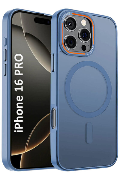 CEPSTOK Apple iPhone 16 Pro Açık Mavi Kılıf Magsafe Wireless Şarj Özellikli Mat Silikon Kapak