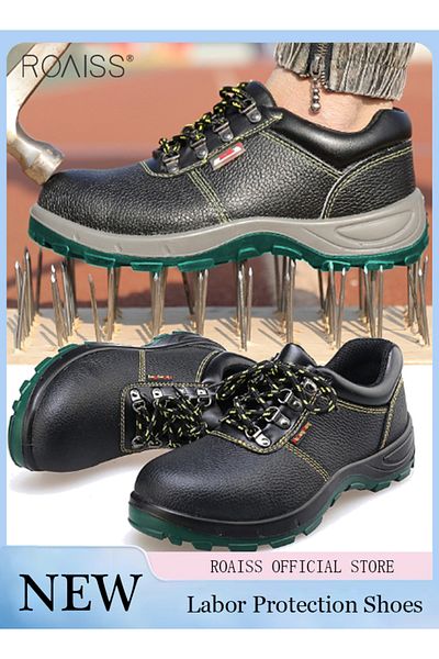 ROAISS Outdoor Work Labor Protection Shoes Men's Work Non-Slip Anti-Smash Anti-Puncture Adjustable Lace-Up
