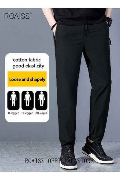 ROAISS Men's Ice Silk Pants Breathable Thin Quick-drying Casual Pants