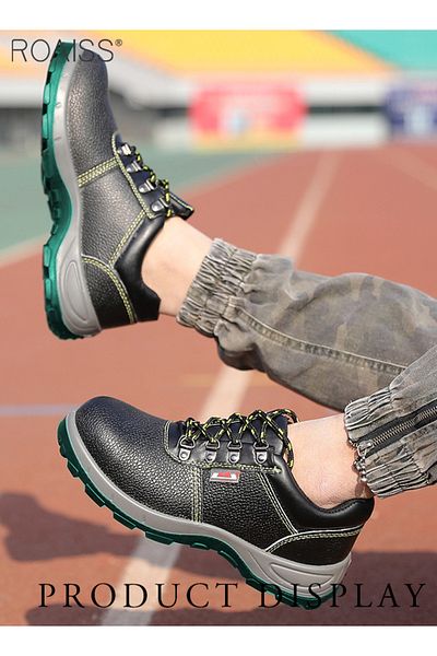 ROAISS Outdoor Work Labor Protection Shoes Men's Work Non-Slip Anti-Smash Anti-Puncture Adjustable Lace-Up