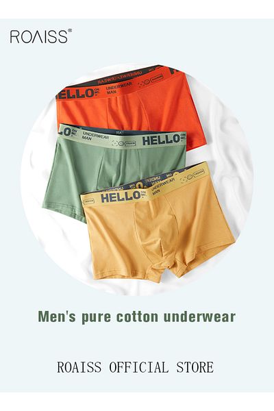 ROAISS Men's Boxers 4 Pack Set Trend Men's Teenage Boys Underwear Short Briefs High Elastic Classic Underwe
