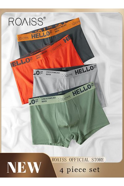 ROAISS Men's Boxers 4 Pack Set Trend Men's Teenage Boys Underwear Short Briefs High Elastic Classic Underwe