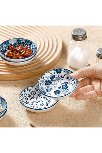 Choice 6pcs Mini Ceramic Dipping Plates – Chinese Retro Style For Sushi, Sashimi, Snacks & Desserts