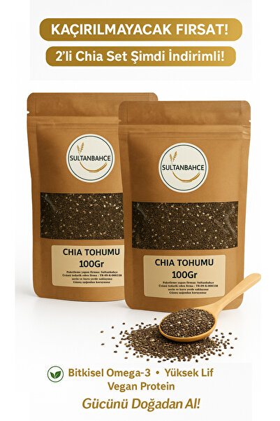 sultanbahçe Chia Tohumu 2x100 gr | Glutensiz | Diyet | Vegan| Çiya Tohumu | Çiha Tohumu