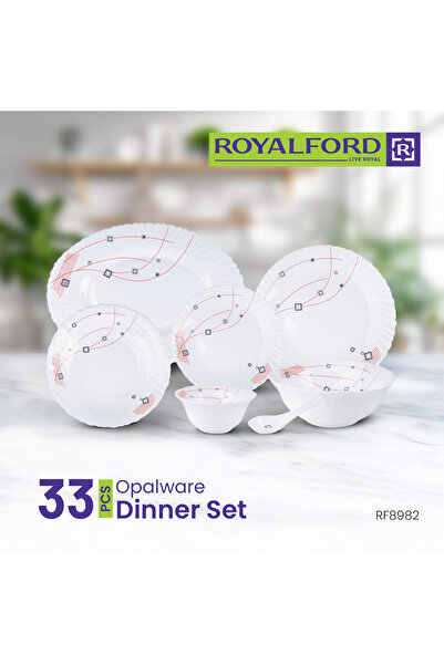 ROYALFORD 33pcs Opal Ware Dinner Set Dishwasher & Microwave Safe Rf8982 Chip-resistant