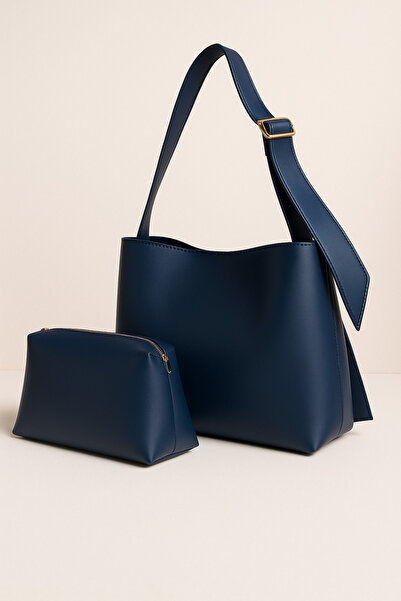 NBİBAGS Жіноча темно-синя м'яка сумка-шопер з довгими регульованими ручками