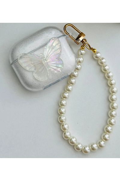 Fibaks AirPods Pro 2. Generation Compatible 3D Butterfly Transparent Glitter Shiny Clasp Headphone Case