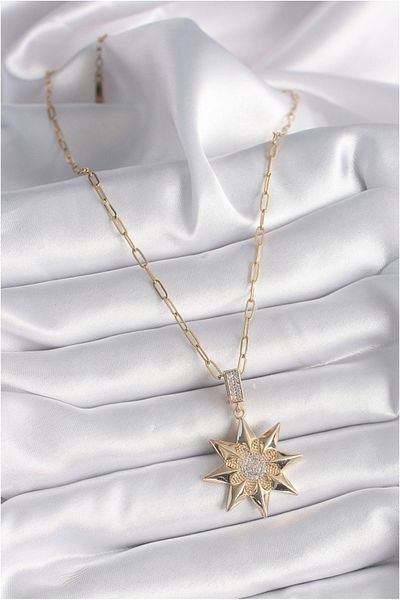 Skygo Gold Colored 316L Steel Zircon Cubic Zirconia Polar Star Model Women's Necklace - Tj-Bko9532