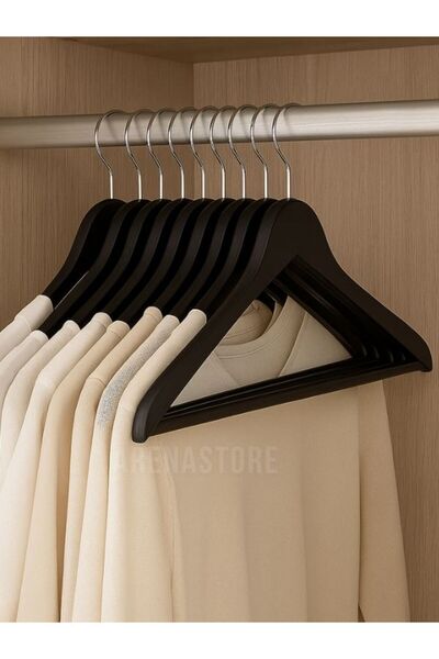 BabyLondy 24 Adet Ahşap Görünümlü Plastik A Kalite Siyah Elbise Askı