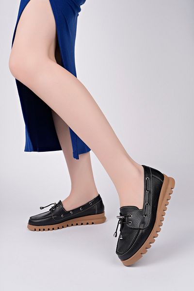 Deripabuc Genuine Leather Black Women's Leather Loafer Shoes Trc-9901